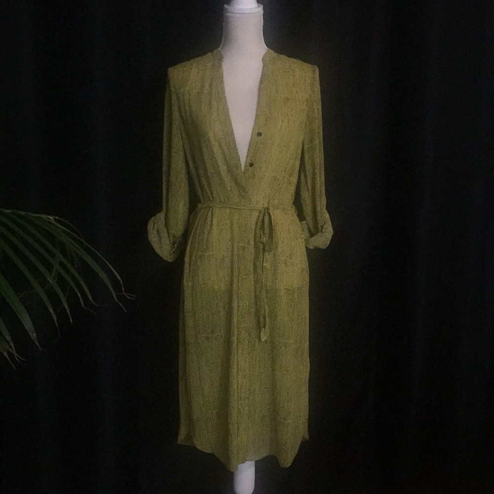 NWT- H&M sheer chartreuse shirt dress
